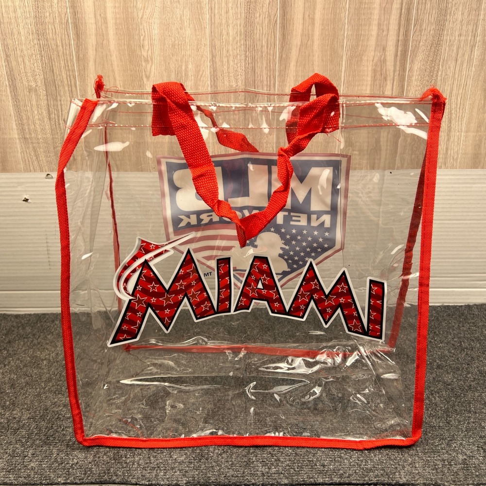 MLB Network Miami Florida Marlins Clear Plastic Tote Bag 14x14x7